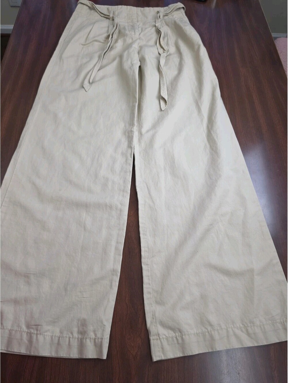 Loft Linen Blend Wide Leg Pants Size 4 Beige Casual Chic Coastal Grandmother
